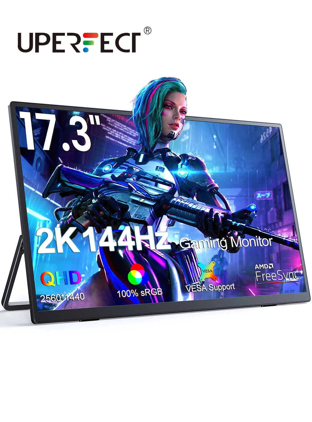 

UPERFECT 17.3 Inch 2K 144Hz Portable Gaming Monitor 2560x1440 HDR FreeSync IPS Display for PC Mac Phone Game Console Steam Deck