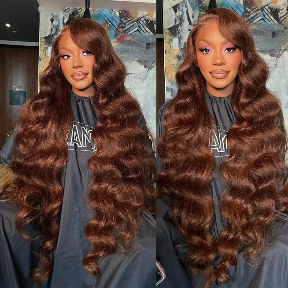 Perruque Lace Front Wig Body Wave Naturelle, Cheveux Humains, Brun Chocolat, 13x4, 13x6, Pre-Plucked, pour Femme, en Solde