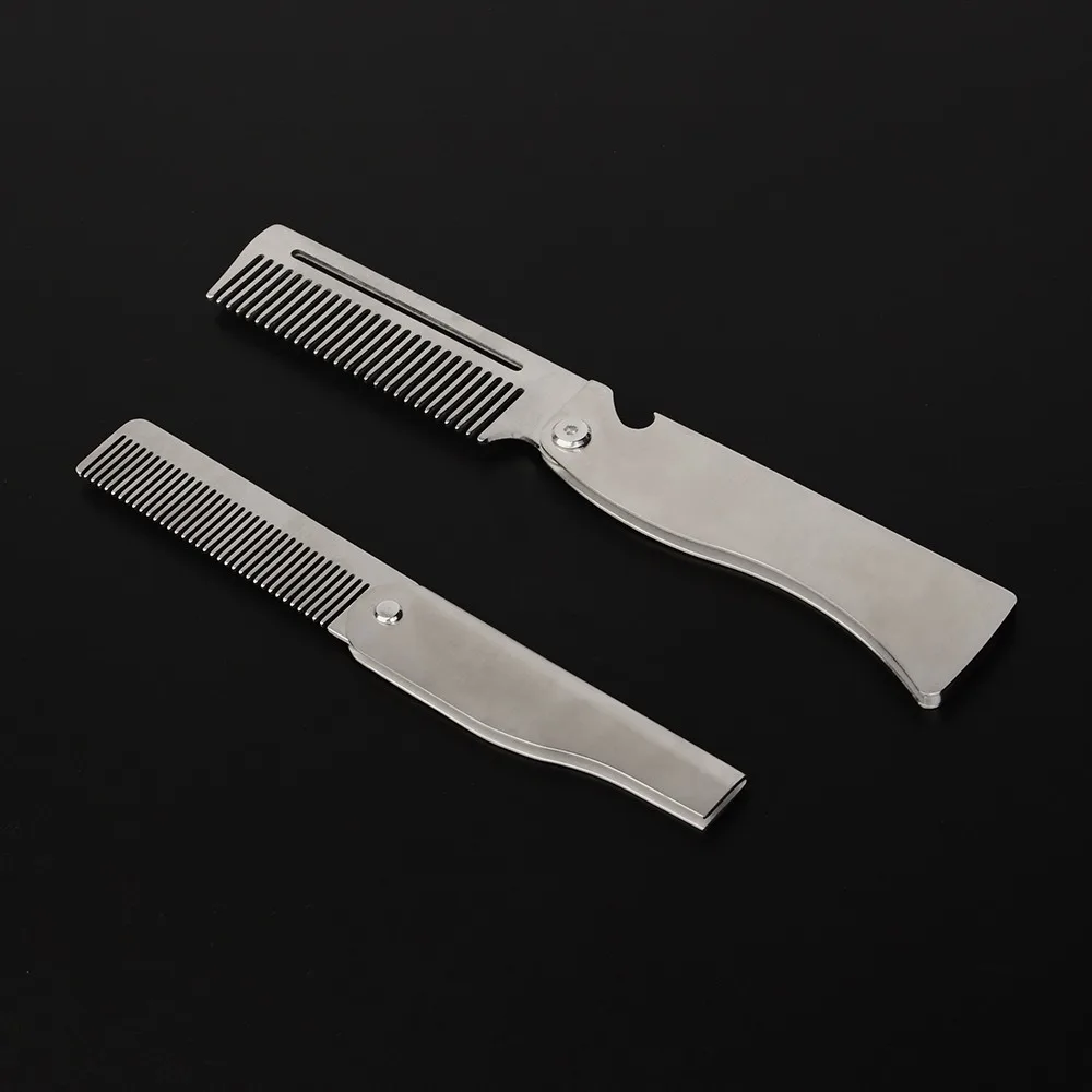 

Hairdressing Portable Steel Combs Beard Comb Oil Head Comb Folding Pocket Beard Combs Barber Tools Moustache Hair Styling Comb
