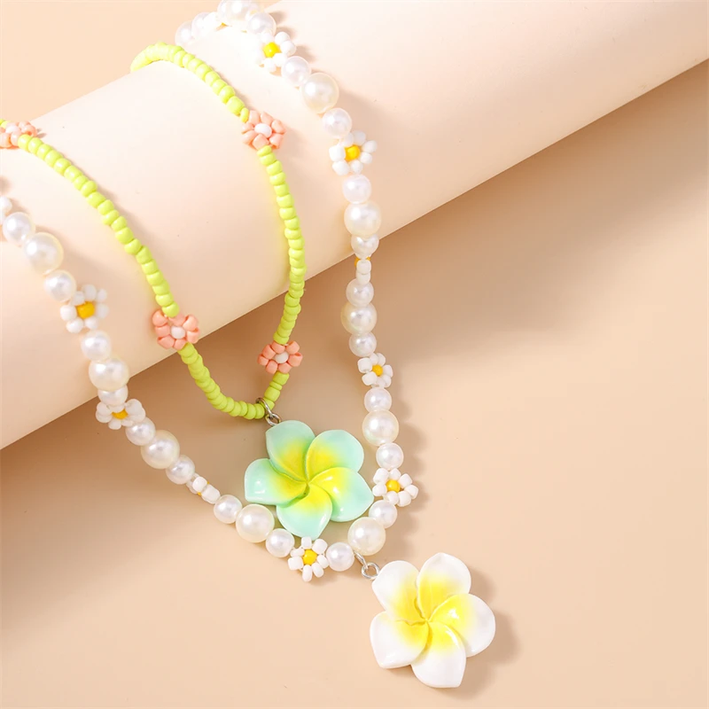 2-teiliges Set Modische Handgefertigte Perlenketten für Frauen, Blumenanhänger-Halsketten, Schmuckgeschenke für Mädchen, Party, Festival – Detail 12
