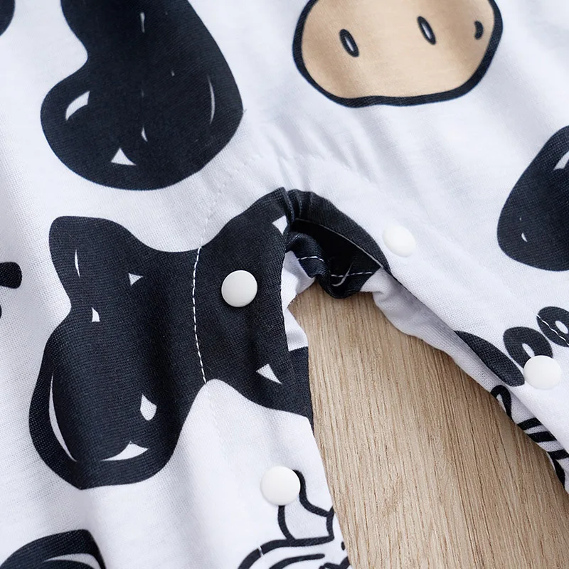 Spring And Autumn Boys And Girls Cute Cartoon Cow Full Print Comfortable Casual Long Sleeve Baby Bodysuit