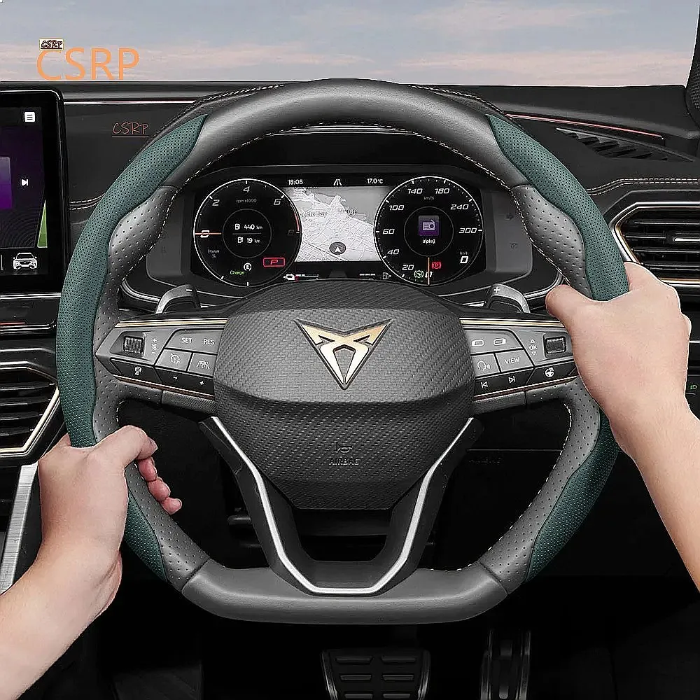 Suitable for Cupra Breathable Leather Steering Wheel Cover Non-Slip Durable Quick-Release Design Black Red