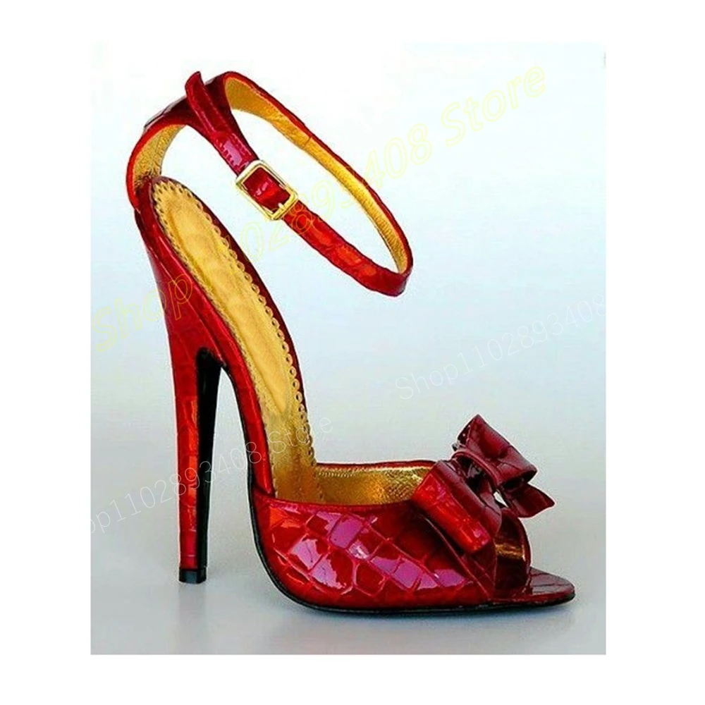 

Red Butterfly Knot Sexy Sandals Patent Leather Peep Toe Stiletto High Heel Sexy Women Shoes 2024 Summer Zapatos Para Mujere