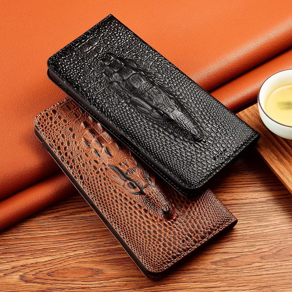 Case For Realmi Realme GT Neo 2 3T 5 6 6T SE Pro 5G GT6T GT6 256/512 Magnetic Wallet Genuine Leather 3D Alligator Head Cover