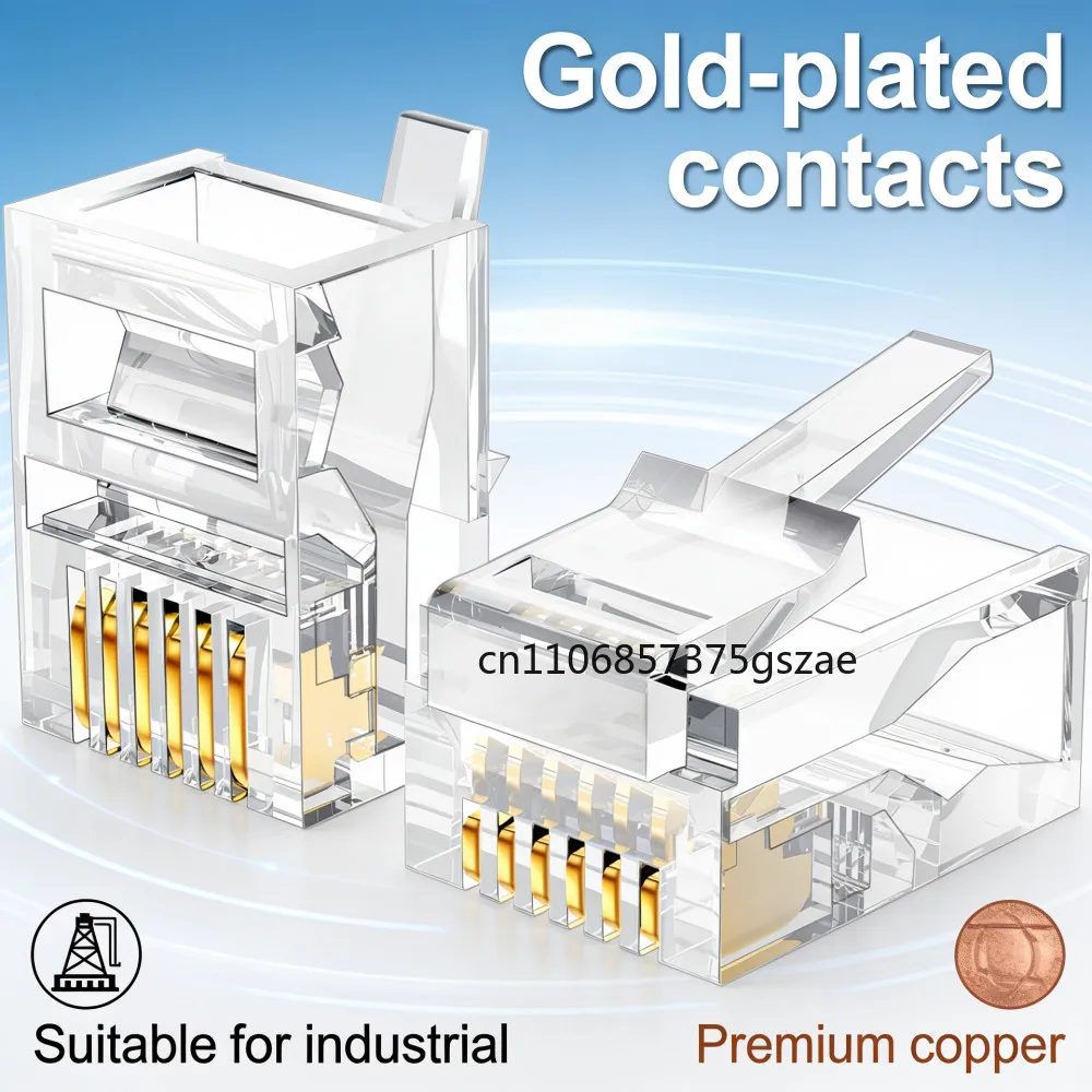 100pcs RJ12 Connector 6P6C Modular Head Phone Cable Plug Gold Plated Crimp Network RJ 12 Telephone Connectors Crystal Plugs