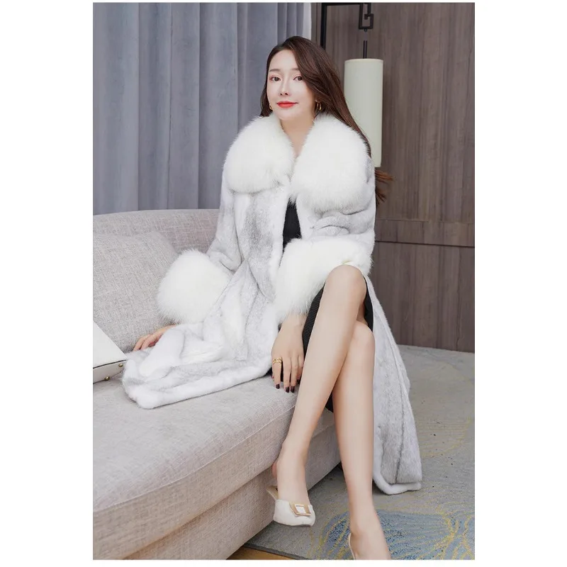 Luxury Women's Clothing Mink Fur Coat Whole Mink Long Coat Fur Outerwear Casual Warm Winter New Fox Fur Lapel Trench Coats