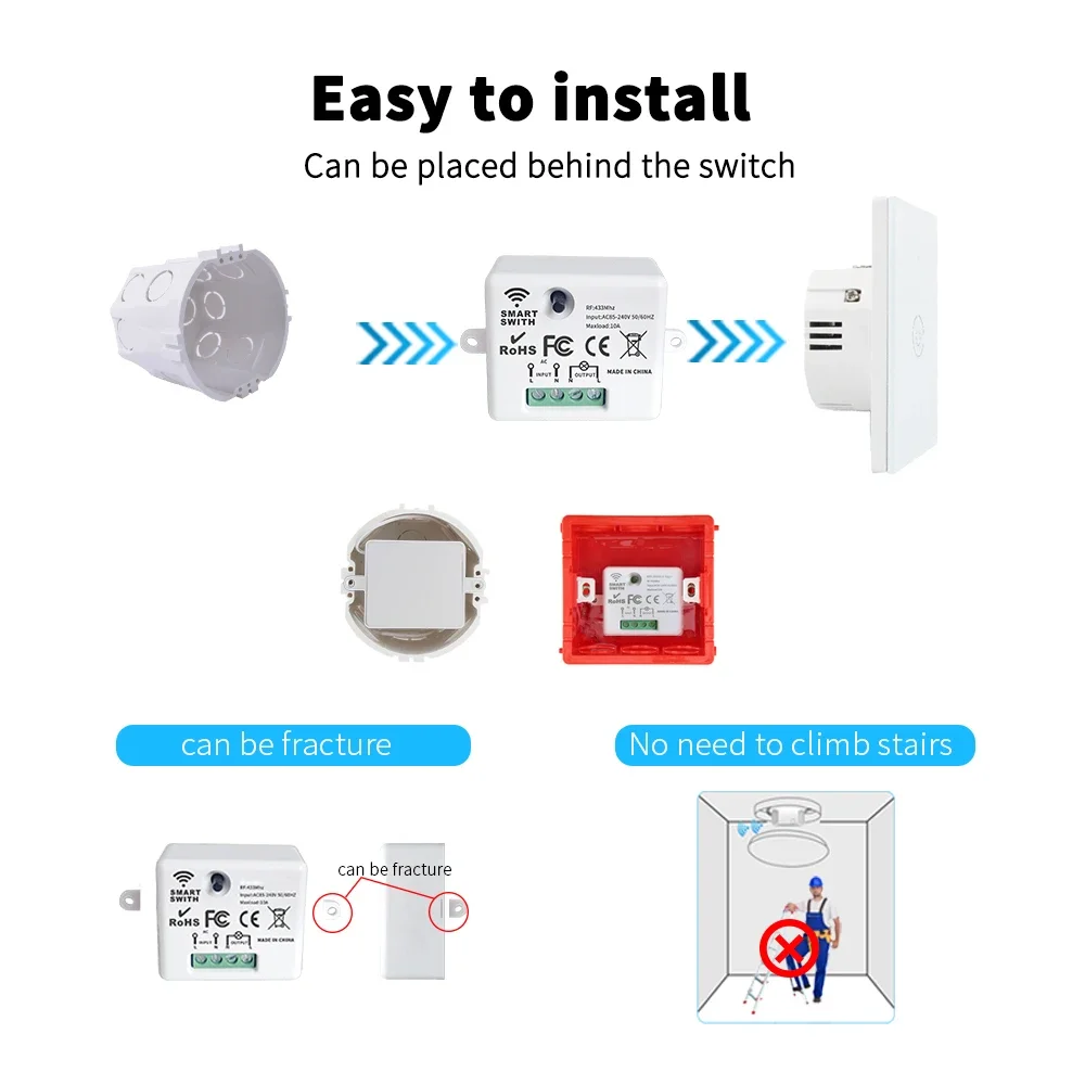 GERMA-interruptores inalámbricos RF433mhz, resistentes al agua, no requiere batería, ahorro de energía de pared de interruptor de luz, interruptor de energía cinética