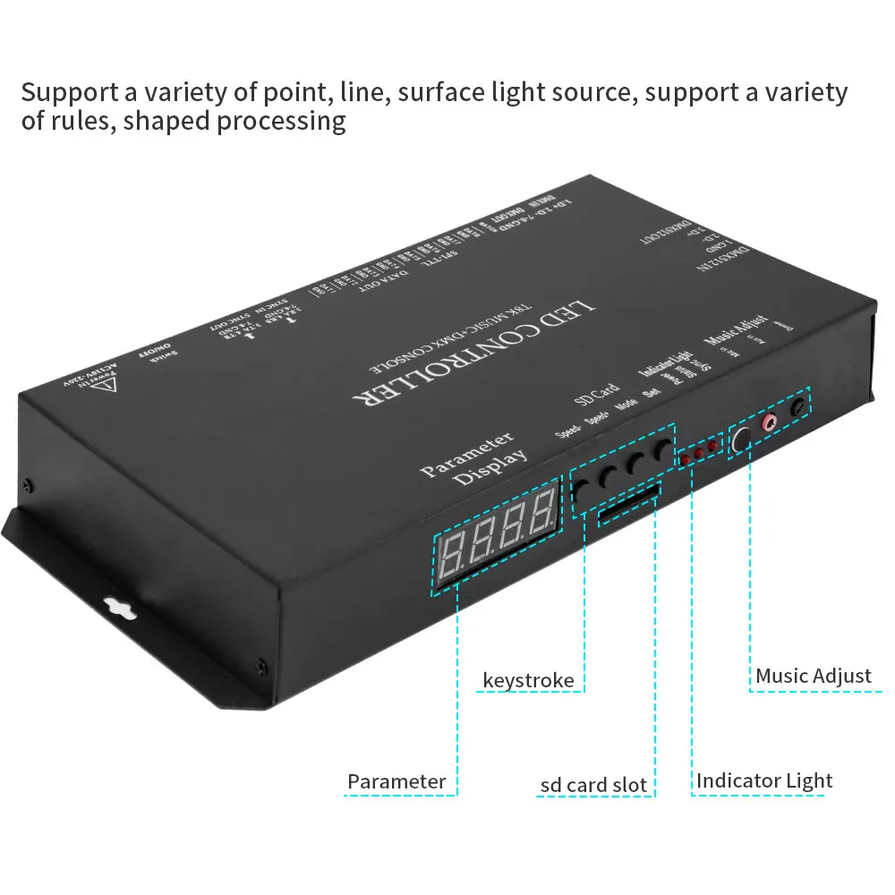 T8K Music+DMX Console WS2812B WS2811 Pixels LED Strip Controller 8Channels Port With Mic in/Aux in Control WS2813 WS2815 Lights