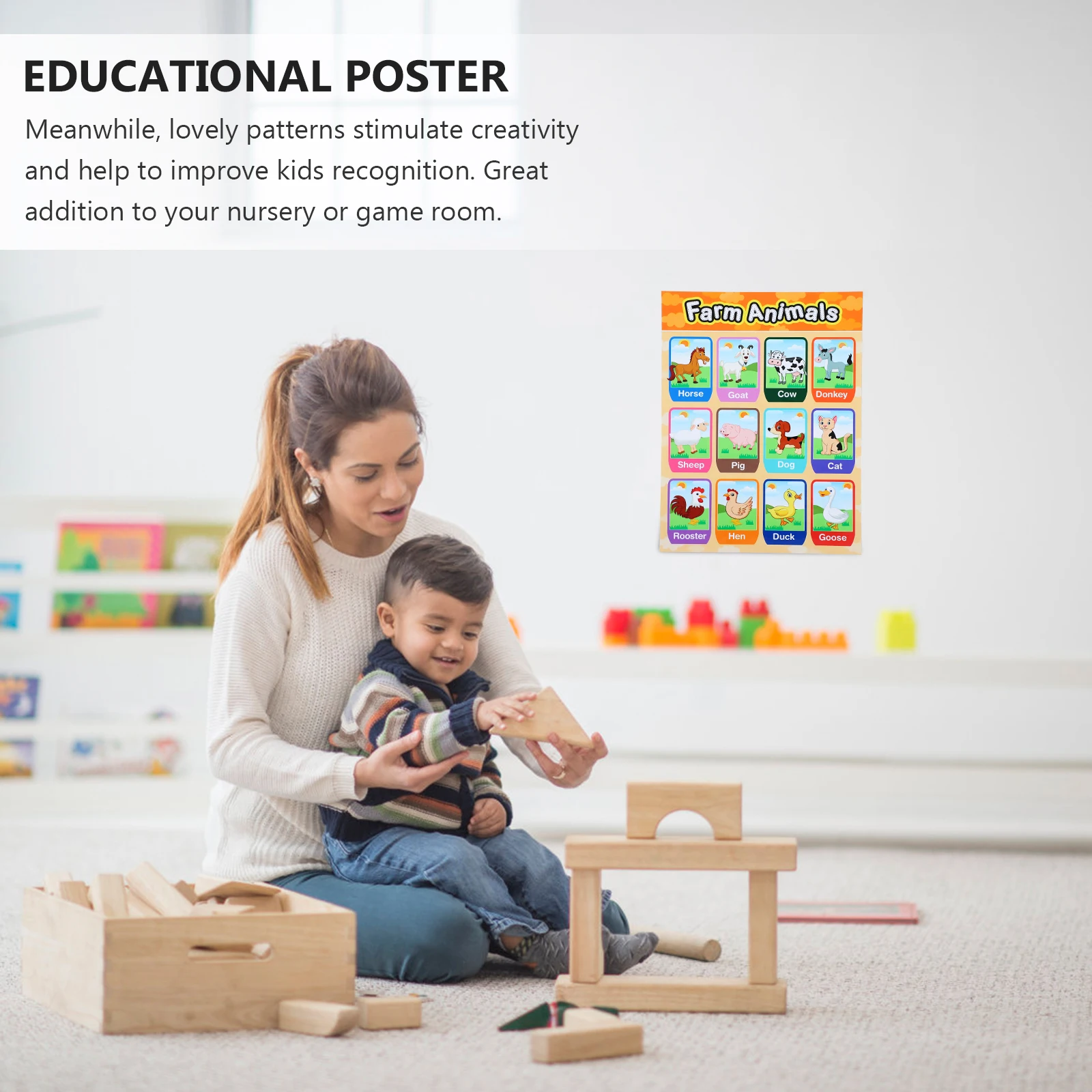 

English Alphabet Posters Bright Color Clear Printing Wall Decor Kids Room Cartoon Animal Patterns Learning Chart Educational