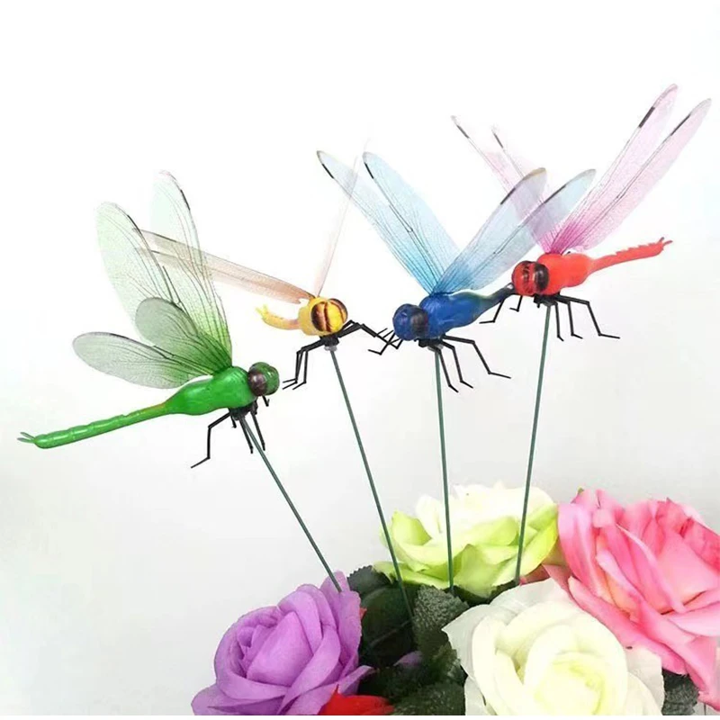 12Pcs Simulated Dragonfly Hat Clip Garden Decor Realistic Decoys Dragonfly Garden Stake Decorative Clips Plant Decor For Patio