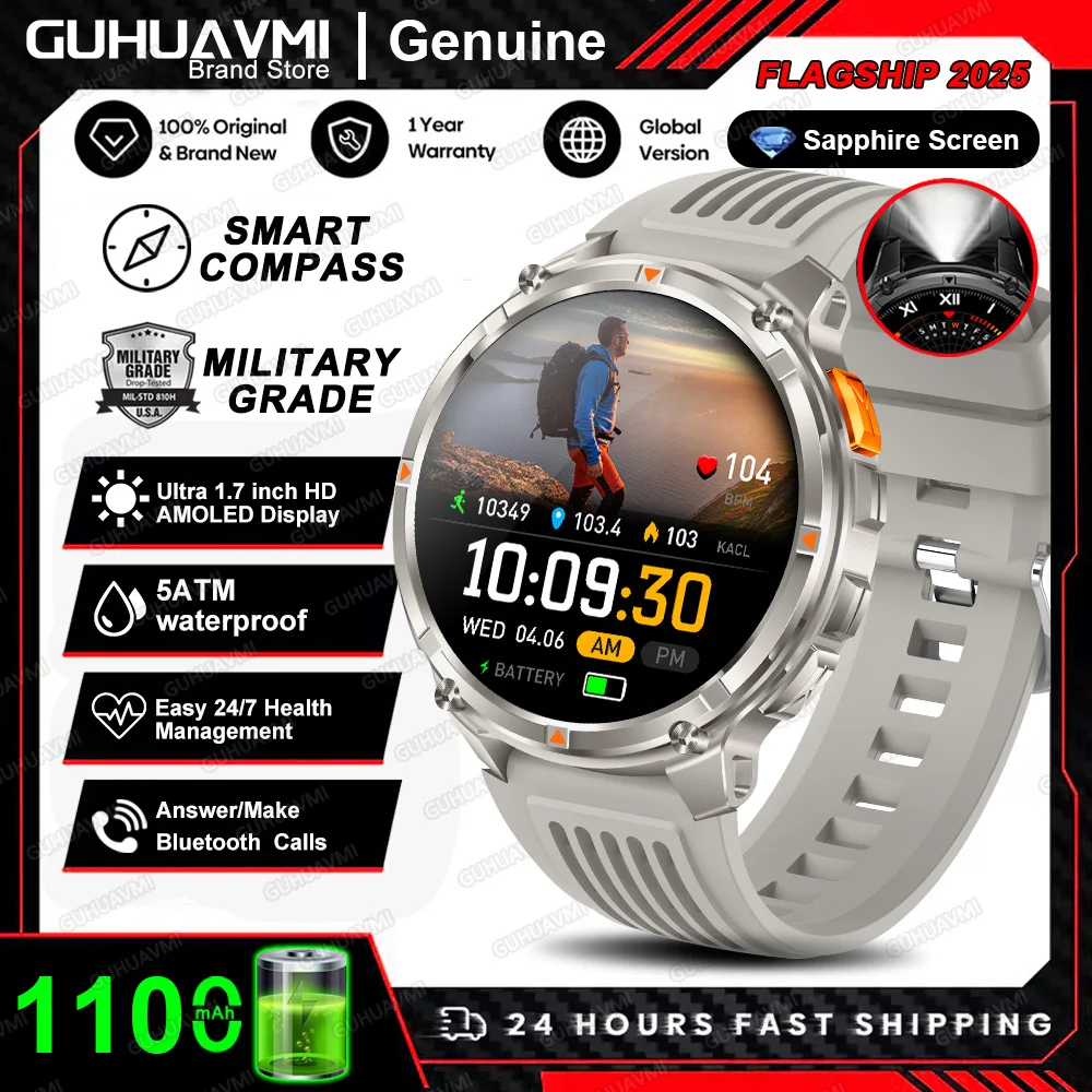 Nieuwe T-REX3 Ultra 1100mAh Batterij SmartWatch 10ATM Waterdichte GPS Kompas Zaklamp 1.7 "AMOLED HD Oproep Sport Smart horloge Mannen