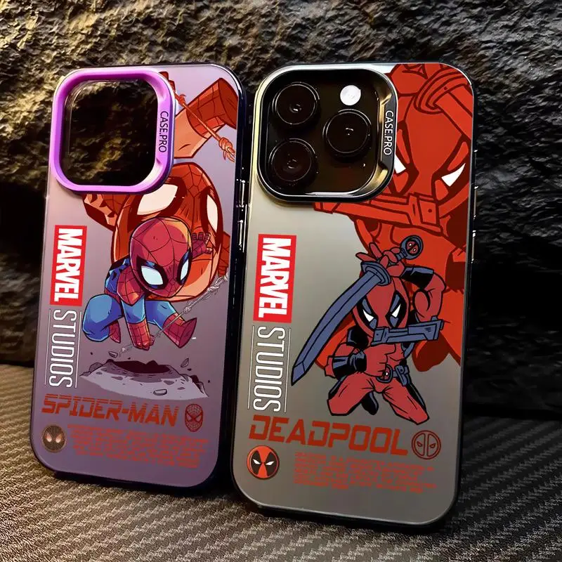 Marvel Spiderman Deadpool Matte Phone Case for Apple iPhone 15 pro Max 14 13 pro 12 11 15plus 14plus Colored Silver Back Cover