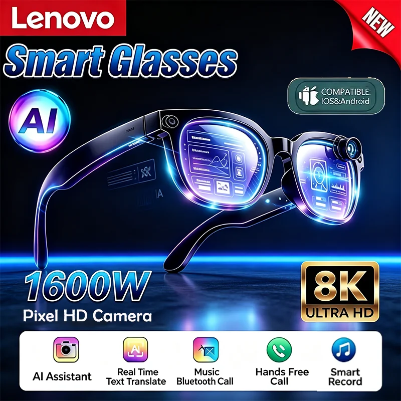 Lenovo 2026 Neue KI-Smart-Sonnenbrille mit Übersetzung, Bluetooth-Kommunikation, Aufnahme und Musikplayer für Damen und Herren – Detail 1