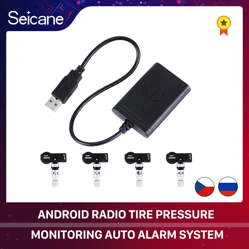 

Seicane Portable Car USB TPMS with 4 Internal Sensors for Android In Dash Navigation DVD TPMS Monitoring Auto Alarm