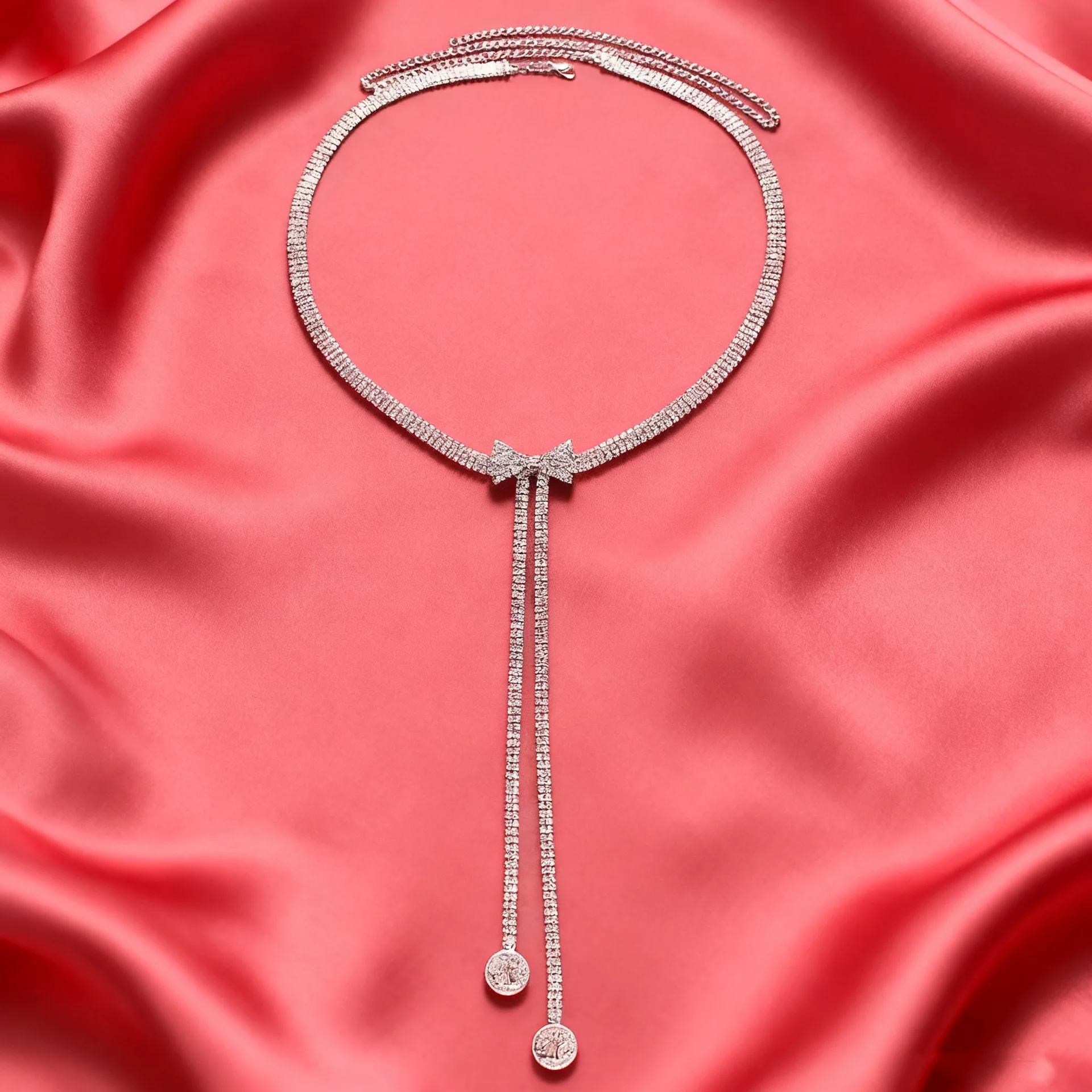 Cross-Border Bestseller Rhinestone Tassel Chain With Coin Pendant, Bow Waist Chain, High-End Nightclub Style