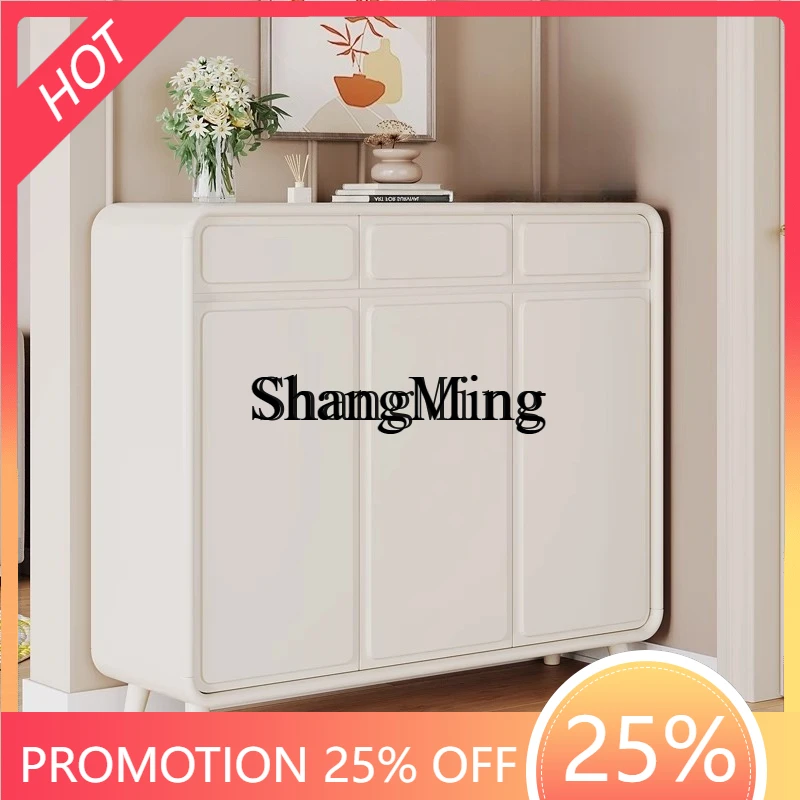 

Тумба для обуви из массива дерева в стиле кремовый белый, современная, простая, для прихожей, пристенная, для хранения.