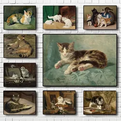 Vintage Cat Portrait Print Poster Lovely Kittens Canvas Painting Farmhouse Wall Art Picture Home Decor Gift for Cat Lover