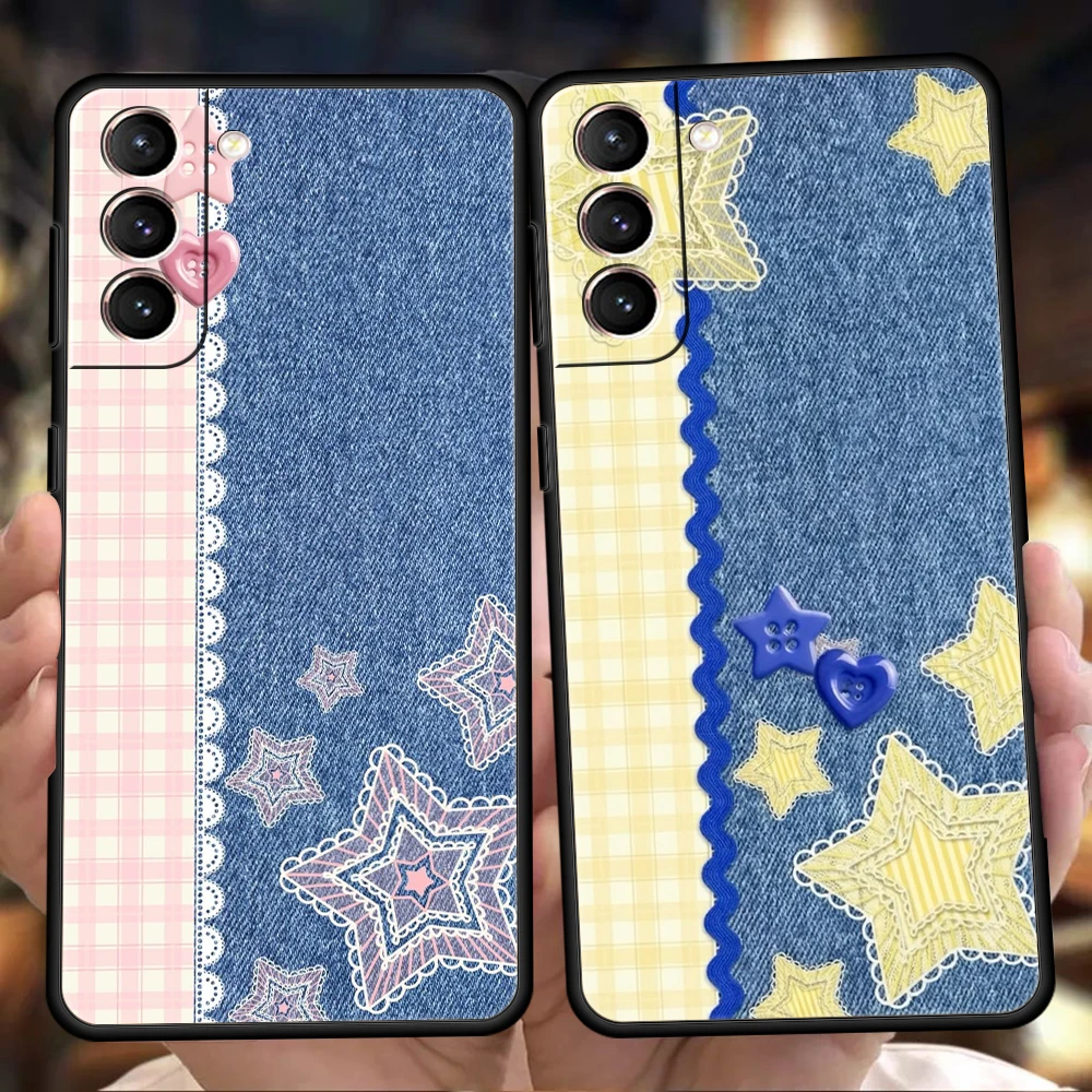 Phone Case for Samsung Galaxy S26 S25 S24 S23 S22 S20 S21 FE Ultra S10 S10E S9 Plus 5G Soft TPU Cover Capas Denim Bow Fundas Bag