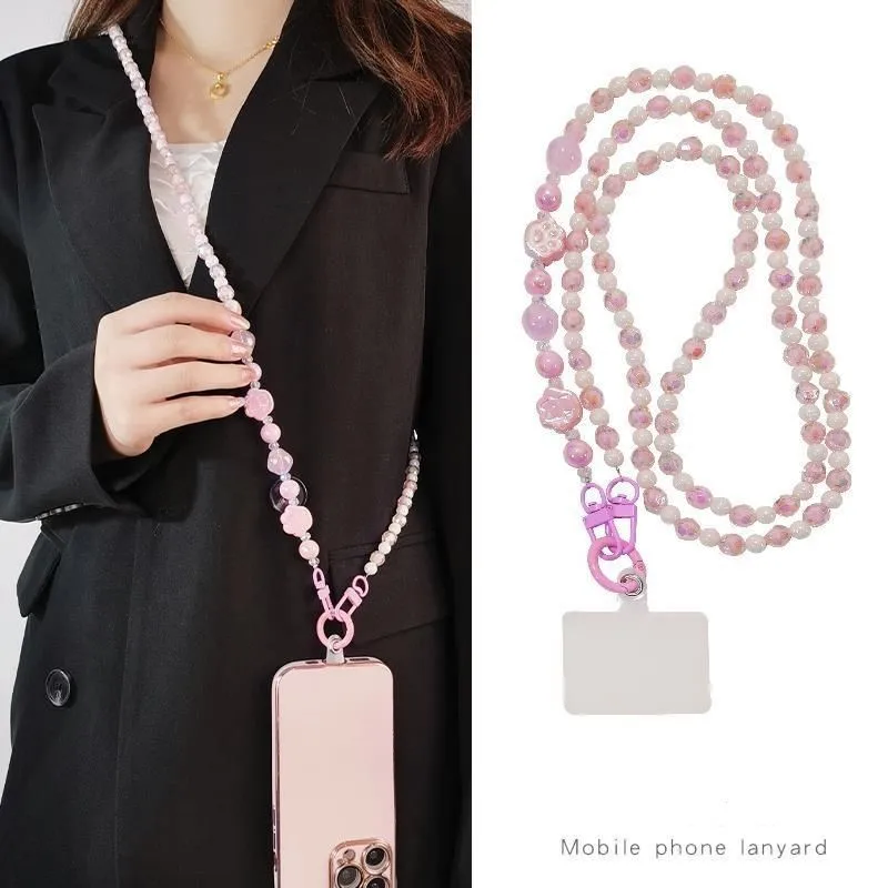 

Girl Heart Cat Claw Mobile Phone Rope Pearl Single Shoulder Diagonal Cross Handmade Bead Round Bead Phone Case Hanging Chain