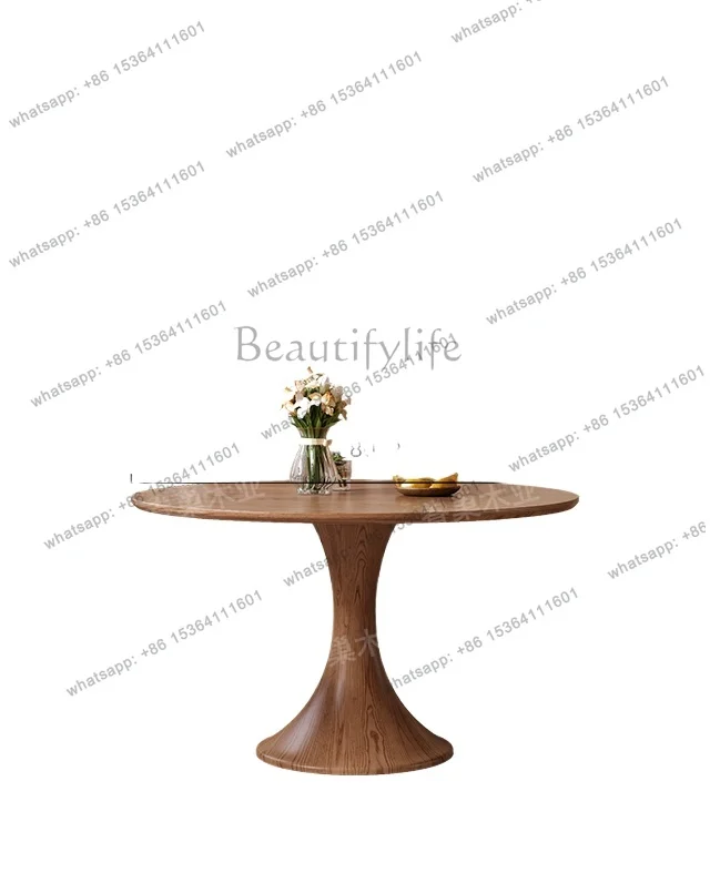 

Ash wood walnut small round table solid wood dining table household small apartment round dining table
