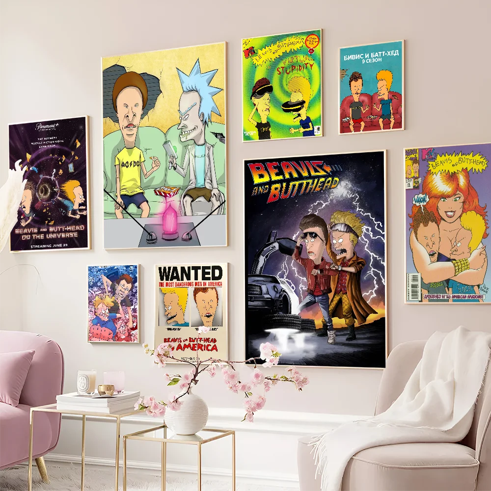 Anime Beavis And Butthead Anime Posters Sticky Waterproof Paper Sticker Coffee House Bar Kawaii Room Decor