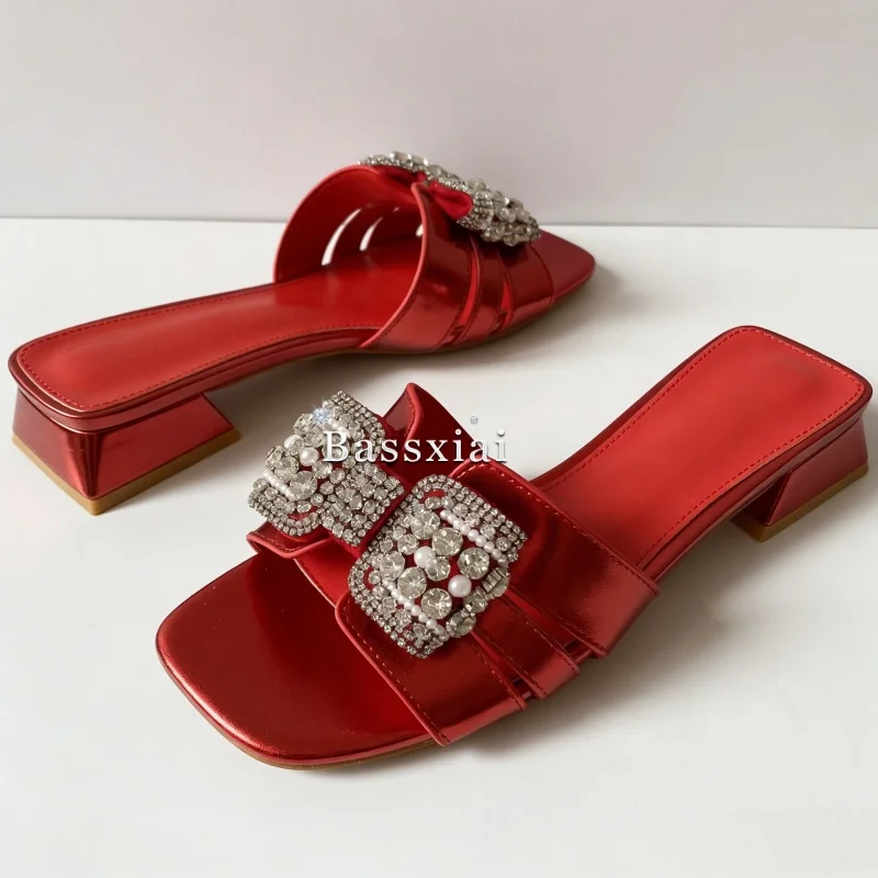 Luxury Jeweled Crystal Butterfly-Knot Mules For Girls Concise Style Open Toe Slingbacks Slim Women Slippers Summer view 6