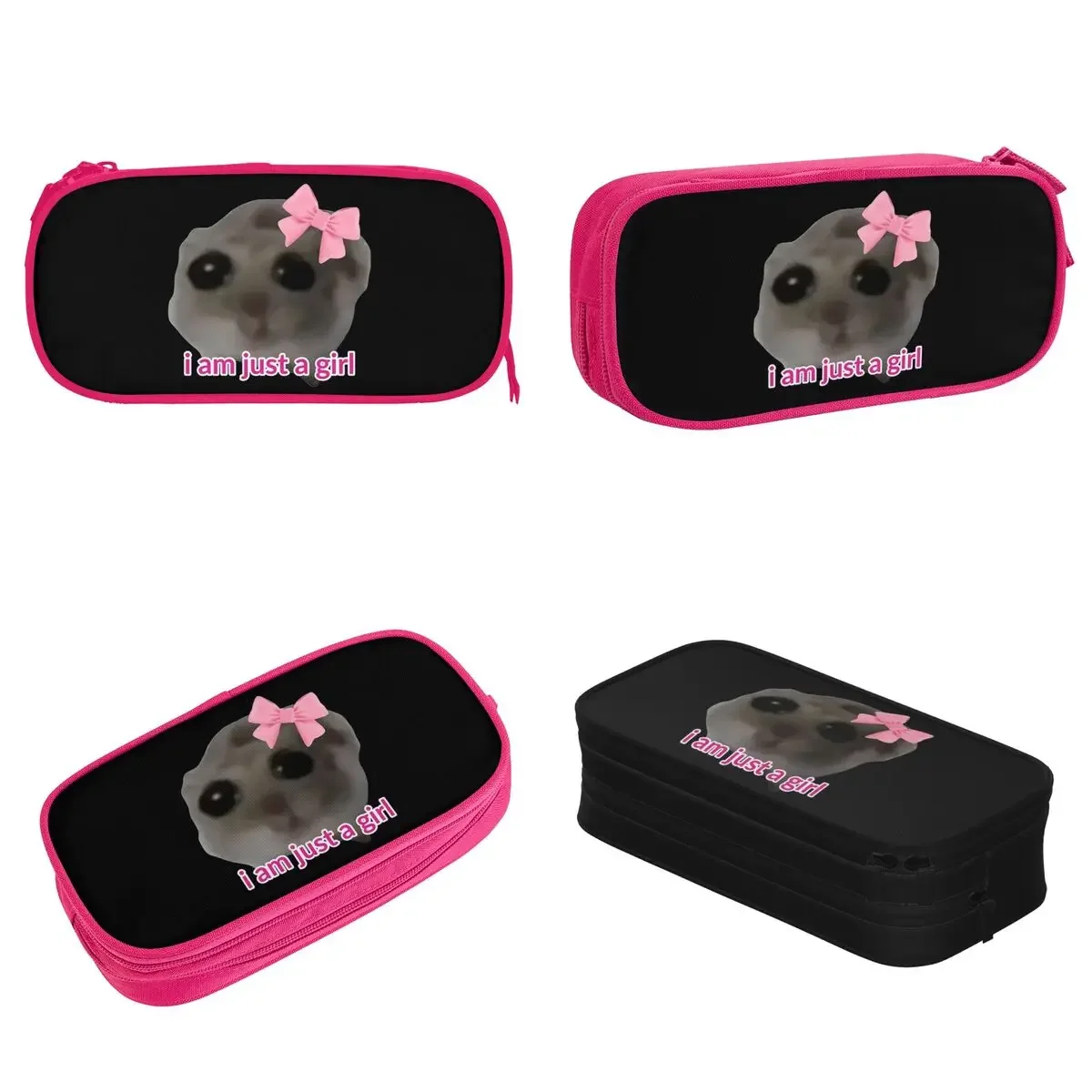 Sad Hamster Cartoon Pencil Case I'm Just a Girl Pencilcases Pen Holder for Girls Boys Big Capacity Bag School Supplies Gifts