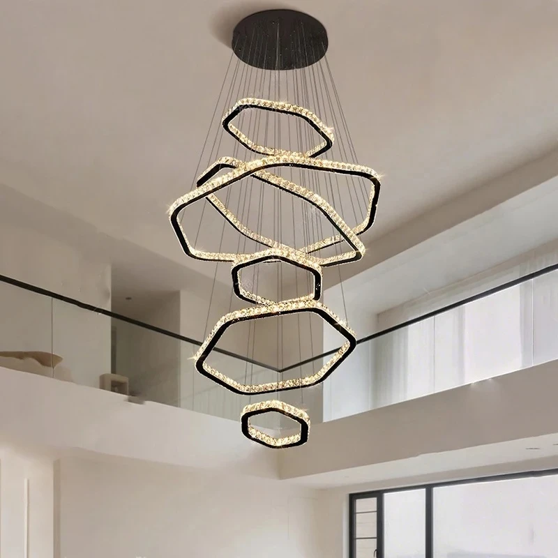 Modern Home Decoration Crystal Chandelier Stair Pendant Lamp Living Room Pendant Lights Interior Lighting