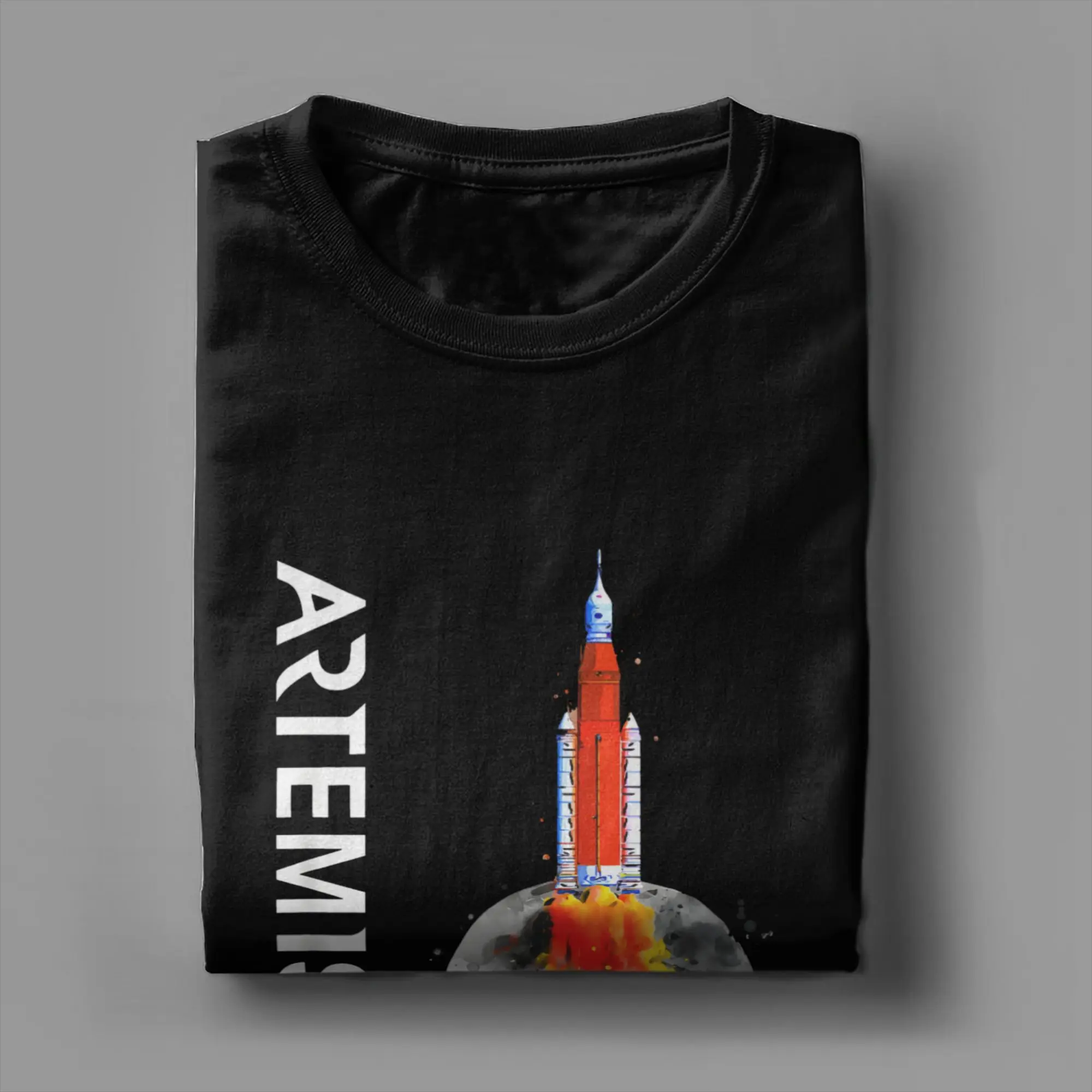 Artemis Route Map SLS Rocket  To The Moon And Beyond  T-Shirt Men Cotton Crewneck Plus Size Top Tees Short-Sleeve Y2K Fun Tshirt