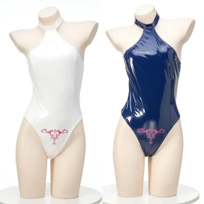 Japanischer Schulbadeanzug Sukumizu Lolita Anime Damen Cosplay PU-Leder Enger Bodysuit Bademode Leotard