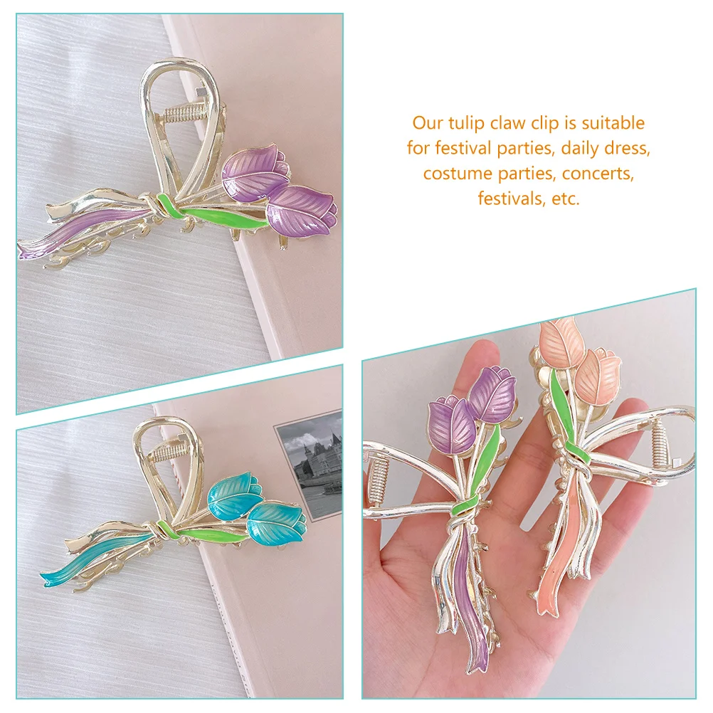 

3pcs Tulip Claw Clip Metal Flower Hair Clips Women Elegant Decorative Accessories For Thick Thin Hair Daily Party Use