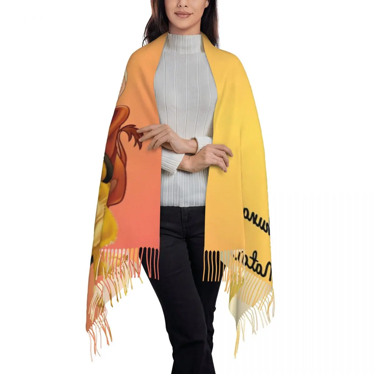 Niestandardowe kobiece długie szaliki King Lion Simba Kobiety Zimowe grube ciepłe szaliki z frędzlami Hakuna Matata Cartoon Movie Scarf