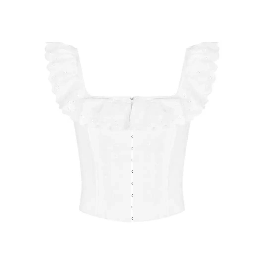 حار فتاة نقية شهوة نمط المرأة منتج جديد تكدرت ساحة طوق هيكل السمكة الصدرية الحمالة الأبيض بلوزات صغيرة المرأة مثير الملابس #6