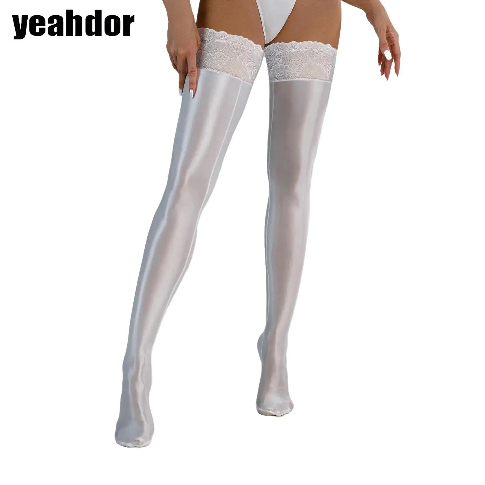 

Женские кружевные атласные гладкие масляные блестящие высокие чулки Клубная одежда Глянцевые сексуальные колготки Йога Формирующие эластичные чулки для горничной Носки выше колена