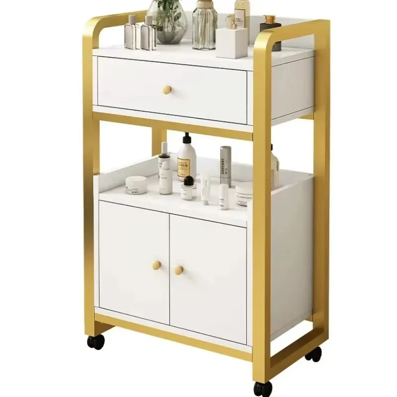 Metal Salon Utility Cart with Wheels, Rolling Hair Stylist Trolley, Commercial Beauty Storage Cabinet for Salon Spa