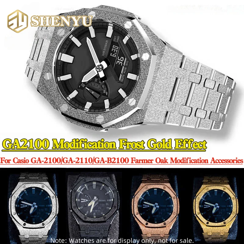 GA2100 Modification Frost Gold Effect For Casio GA-2100/GA-2110/GA-B2100 Farmer Oak Stainless Steel Accessorie Silver Gold Black