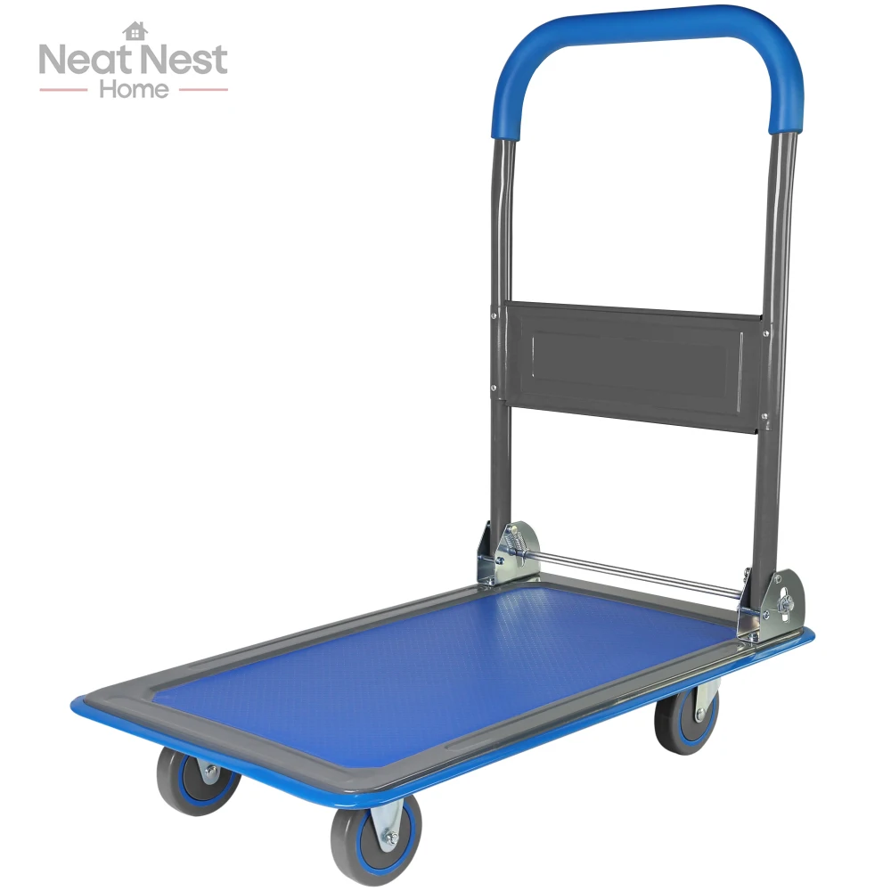 

Upgraded Foldable Push Cart,Moving Platform Hand Truck,Heavy Duty Space Saving Collapsible Swivel Push Handle Flat Bed Wagon