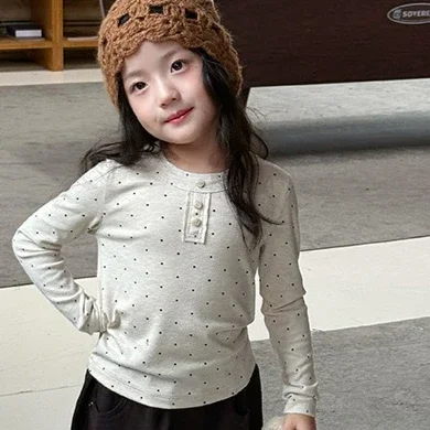 Girls Blouses 2026 Autumn New Childrens Clothing Korean Style Girl Baby Cashmere Cotton Pit Strip Polpok Blouses Casual Simple