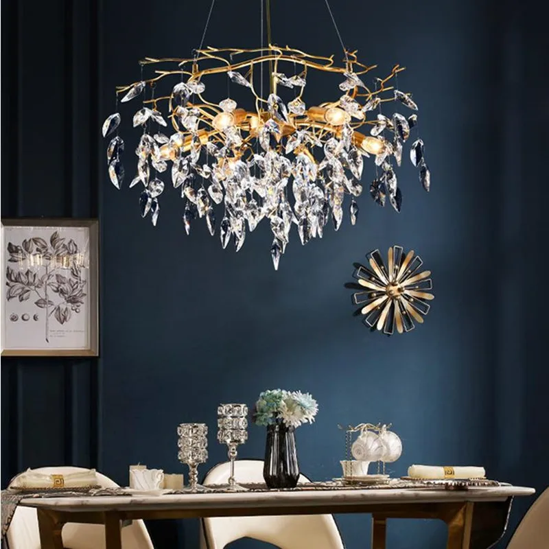 

Golden Crystal LED ceiling chandelier in the living room, Nordic style room decoration art lighting, hotel