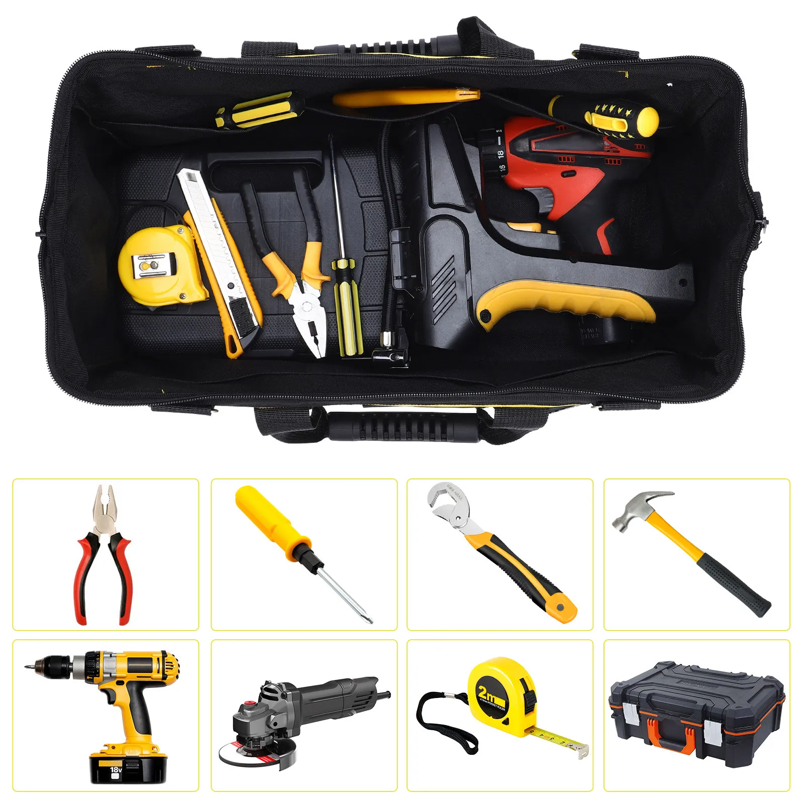 Oxford Cloth Large Tool Bag Organizer Double Layer Bottom Pad Strong Support Portable Tool Storage Bag for Electrician Mechanic