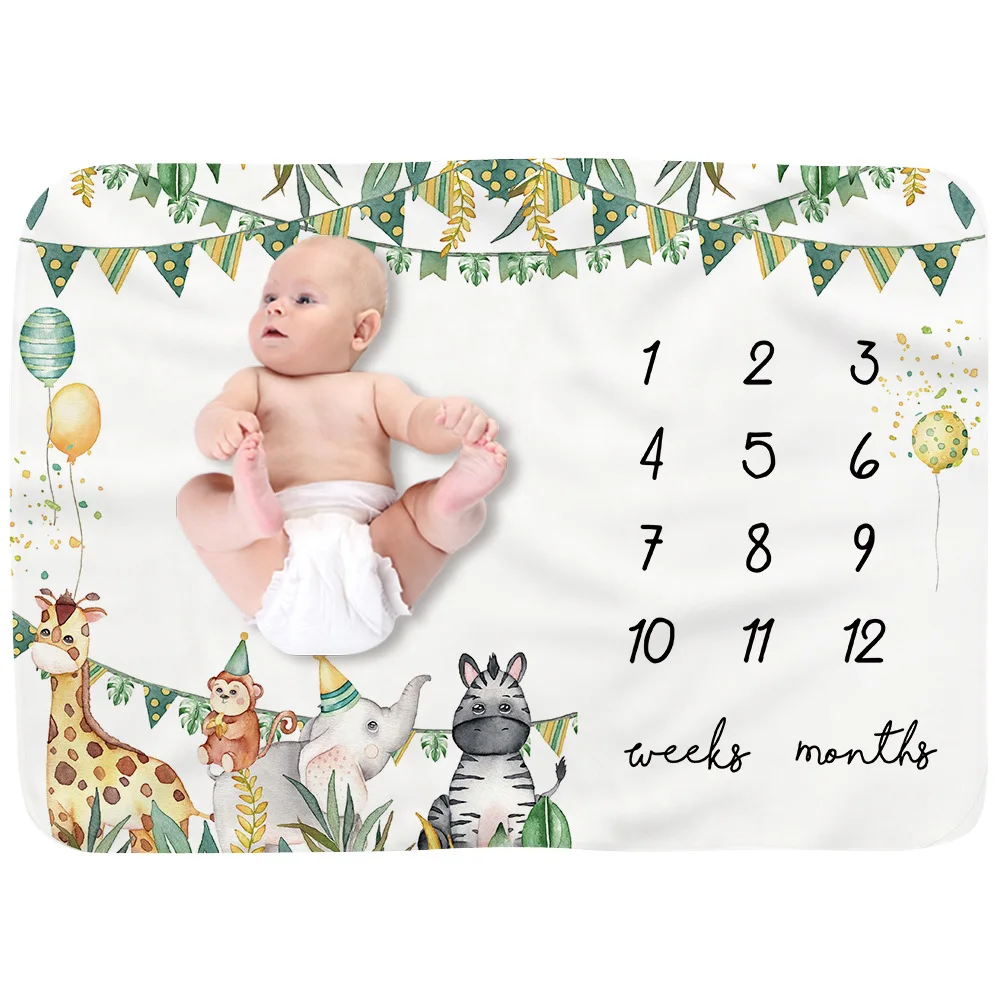 Newborn Animal Pattern Photography Prop Baby Monthly Milestone Blanket Record Growth Milestone Blanket