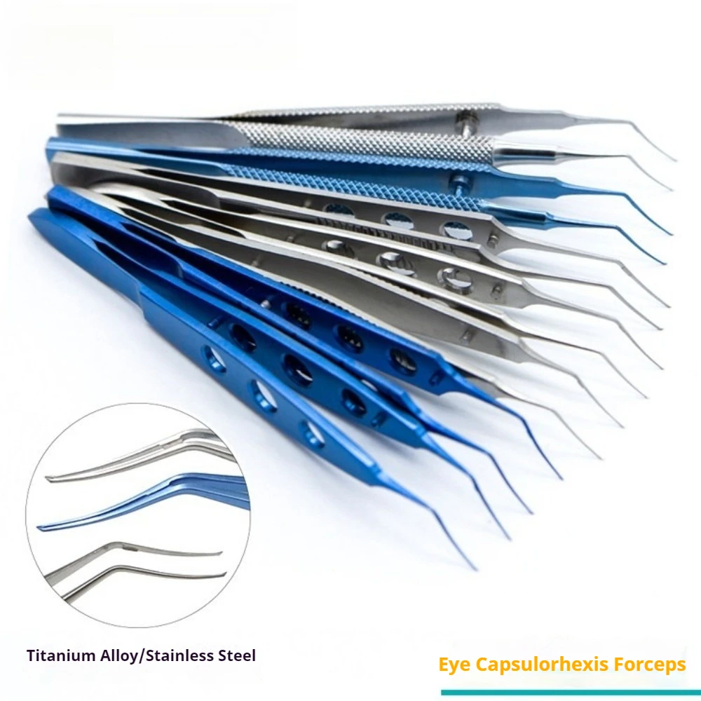 Titanium Capsulorhexis Forceps Tweezers Angle/curved Ophthalmic Surgical Forceps Instruments with Cross action Handle