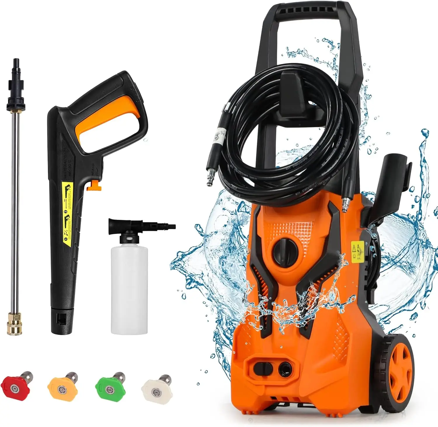 

2.4GPM Portable Pressure Washer Car Washer Machine with 24FT Hose,4 Nozzle Adapter &500ML Foam Cannon