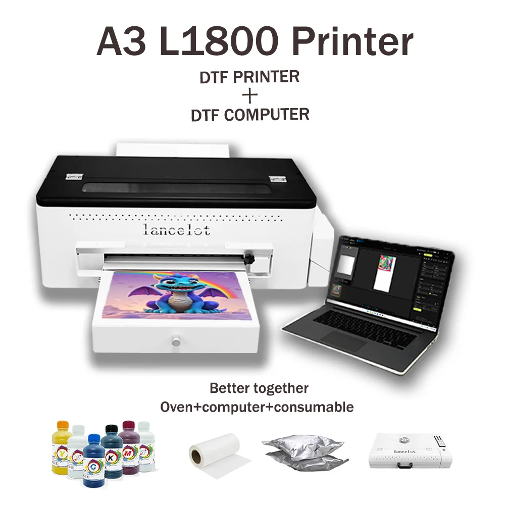 

A3 DTF Printer L1800 head With Oven and Laptop computer High efficiency operation for Clothes Inkjetd ink dtf film for t-shirt