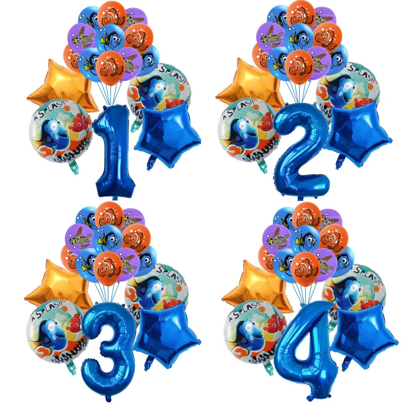 15pcs Finding Nemo Foil Balloon Kid Birthday Number Ballon Party Decor Supplies Cartoon Fish Dory Toy Baby Shower Wedding Decora