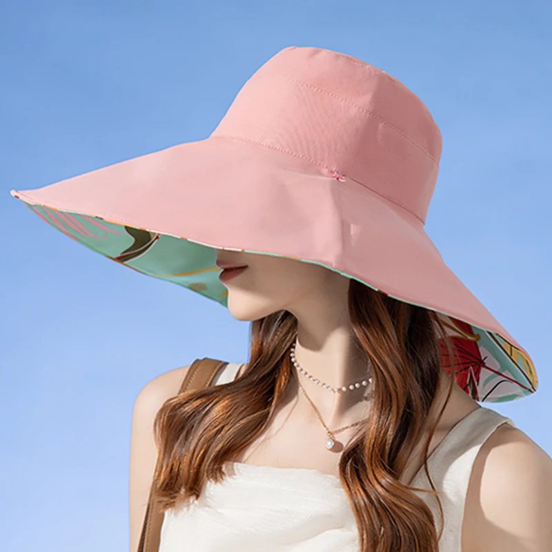 Xinbaoguan 100% Cotton European and American Cross border Women\'s New Double sided Fisherman Hat Summer Enlarged brim Sun hat