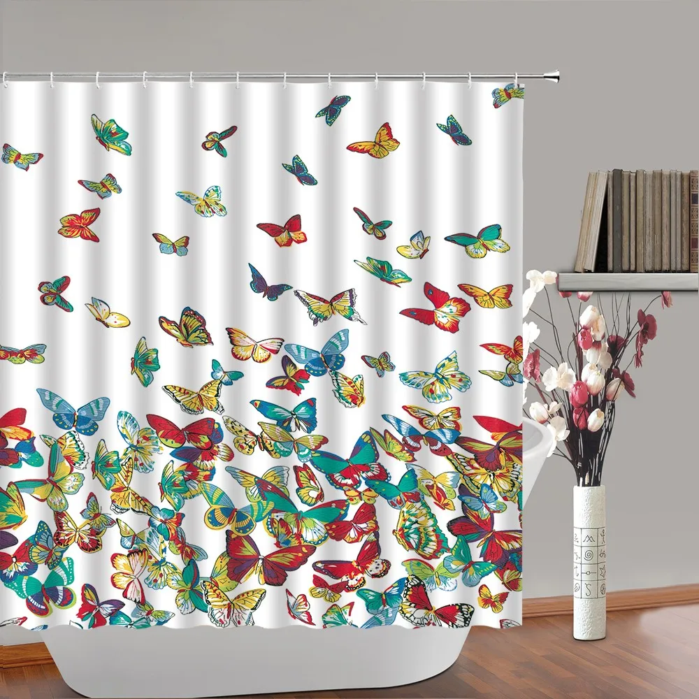 Flowers Butterfly Shower Curtain Colorful Tulip Country Floral Spring Animal Cartoon Fox Fabric Bathroom Curtains Bathtub Screen