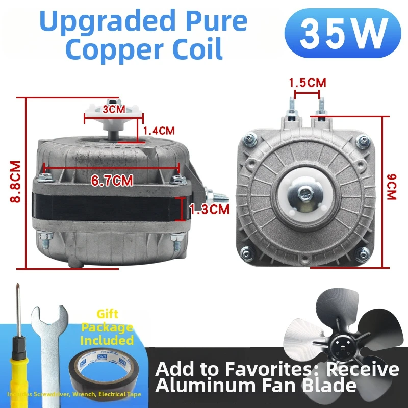Refrigerator Condenser Fan Motor Asynchronous Cooling Fan With Copper Coil For Ice Locker Display Cabinet Replacement Part
