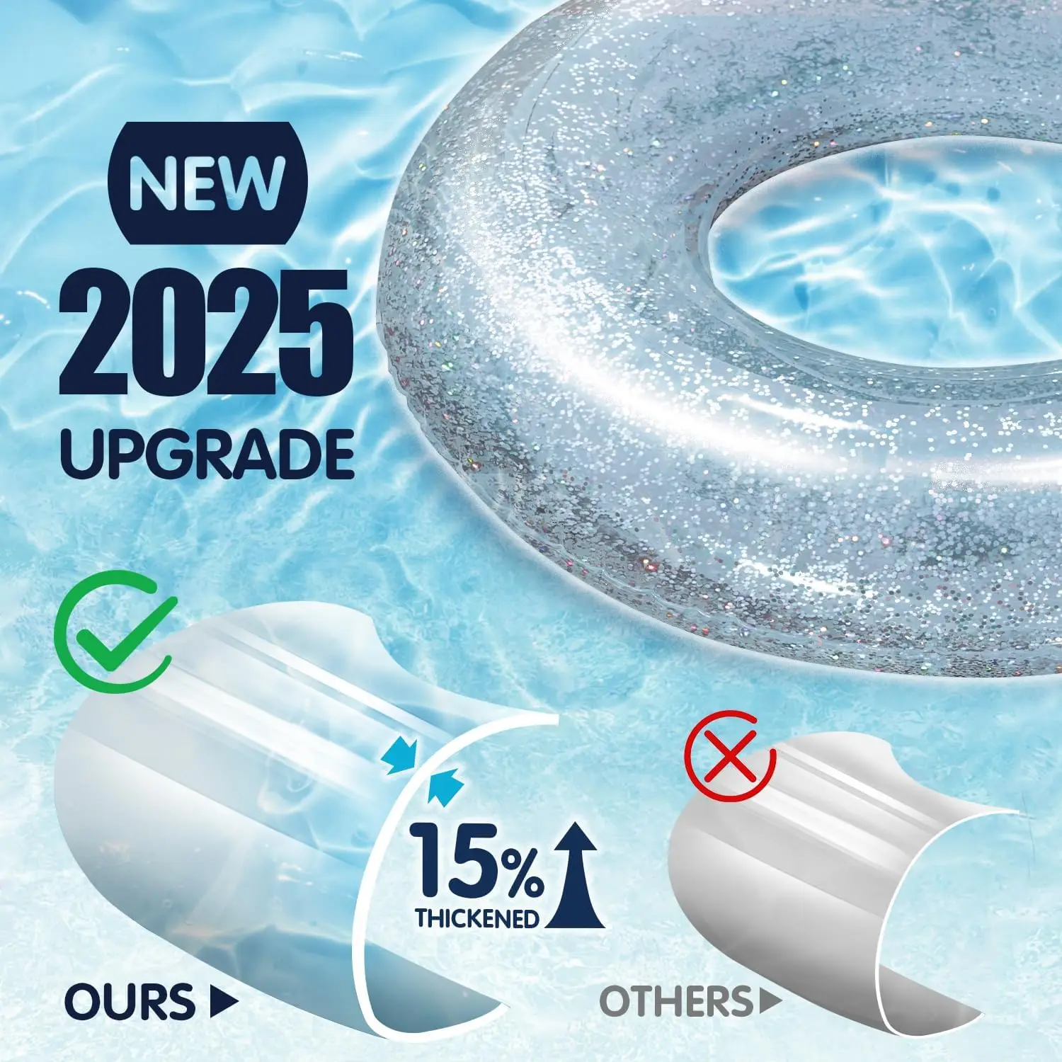 Pool Float Pool Floats Kids Summer Glitter Pool Tube with Confetti Tube Pool Toys Beach Party Transparent Inflatable Floating Tu