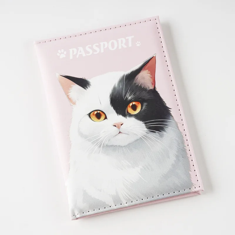 Cute Cartoon Kitten and Dog Passport Holder Simple ID Card Holder Passport Cover Plane Tickets Bank Cards Holder Gift for Child